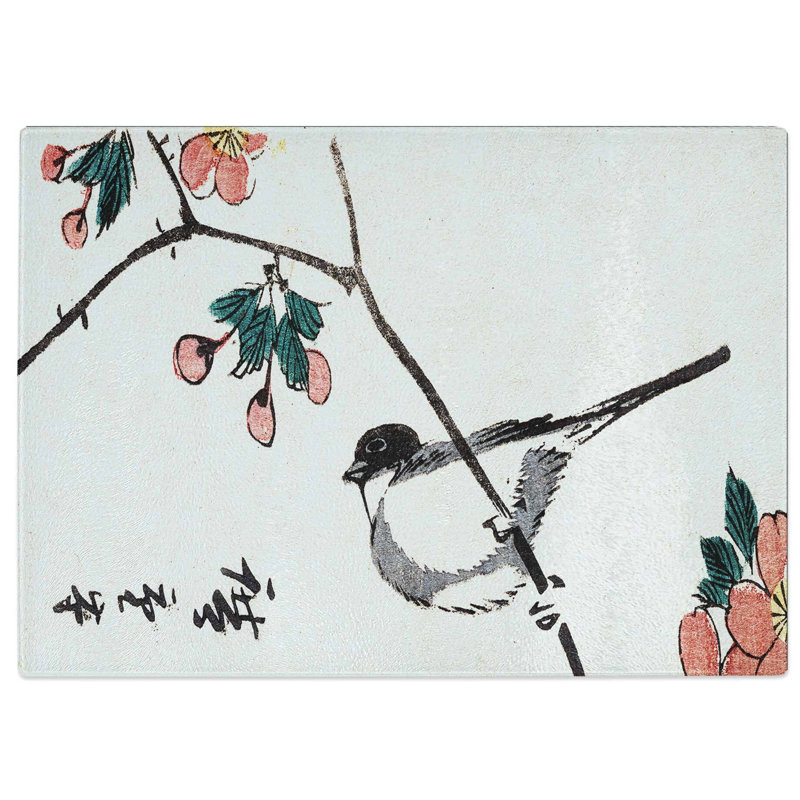 Tempered Glass The Bird upon a Cherry Branch by Utagawa Hiroshige Cutting Board, 28.5 cm W x 20 cm L