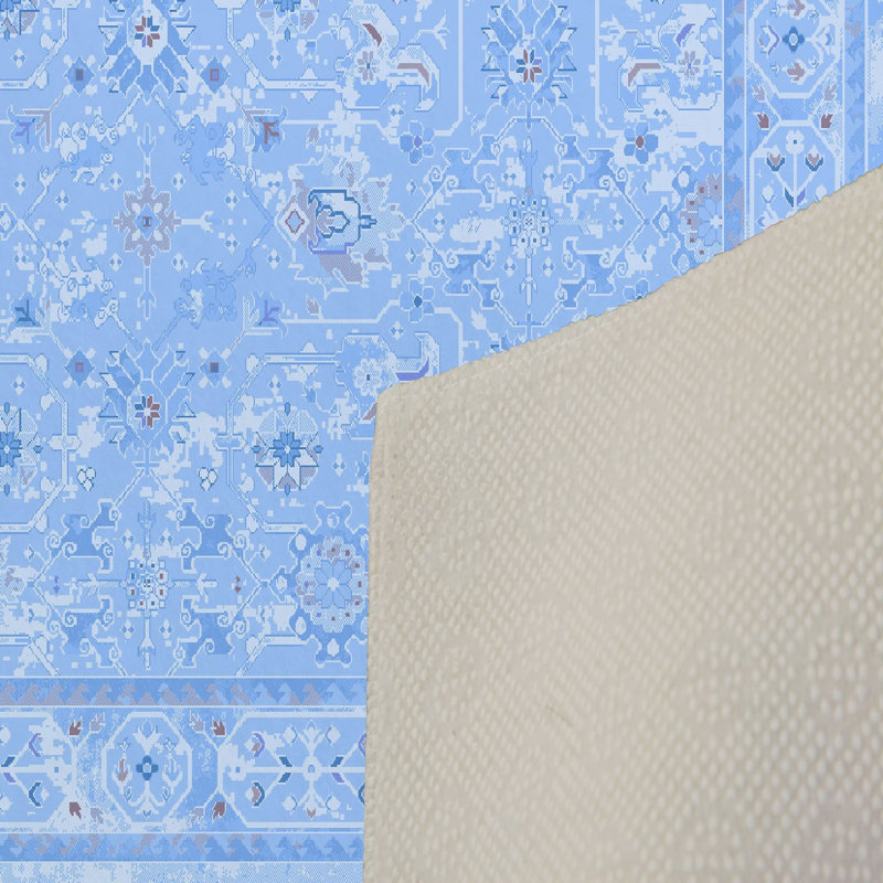 Tapis oriental bleu en polyester fabriqué à la machine Dwyer, Rectangle 3 pi 11 po x 5 pi 11 po
