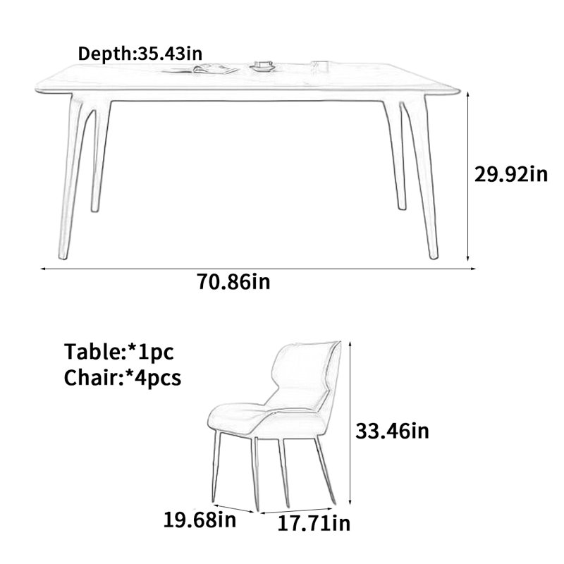 Full support rectangular dining table, 29.92"H x 35.43"W x 70.86"L