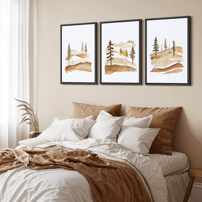 «Warm Gold Neutral Abstract Triptych», reproduction d'art encadrée sur toile, 3 pièces, H 36 po x l 24 po x P 1,5 po, Noir