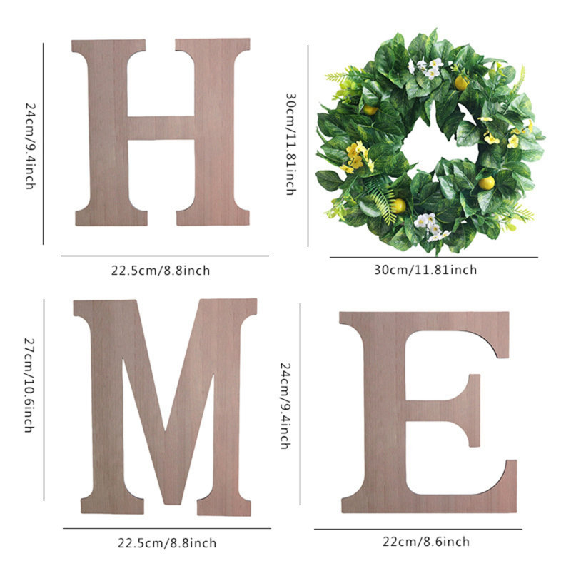 Panneau de maison en bois avec couronne de plante artificielle bricolage maison de ferme murale décorative lettres en bois pour décoration murale rustique, D1