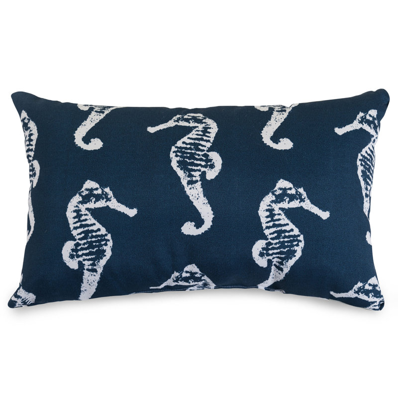 Seahorse Outdoor Rectangular Pillow Cover & Insert, Navy