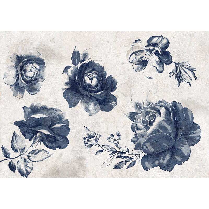 Adhésif mural floral pelez et collez - Jardin des souvenirs - bleu, L 110 po x l 154 po