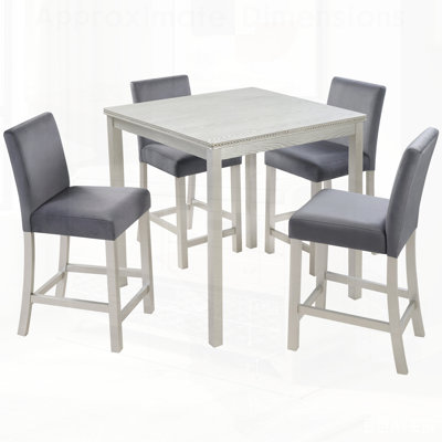 Ensemble de table 5 pièces à hauteur de comptoir avec table carrée en bois et 4 chaises rembourrées, avec décoration en cristal pour un repas élégant