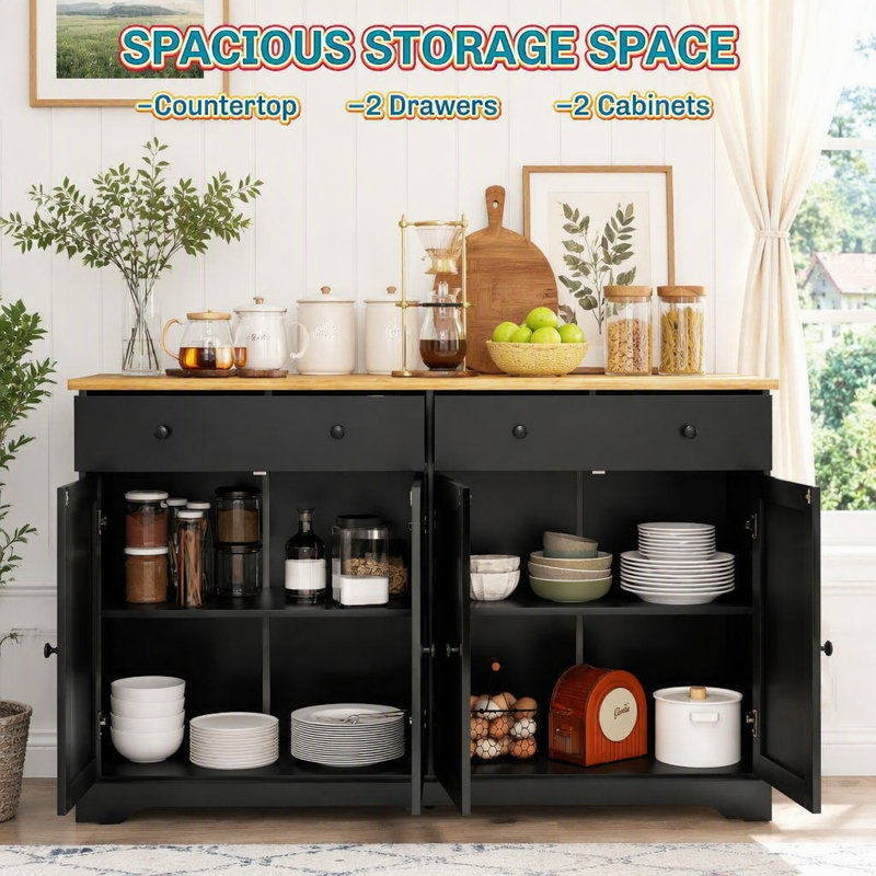 Buffet avec tiroirs de rangement, Noir