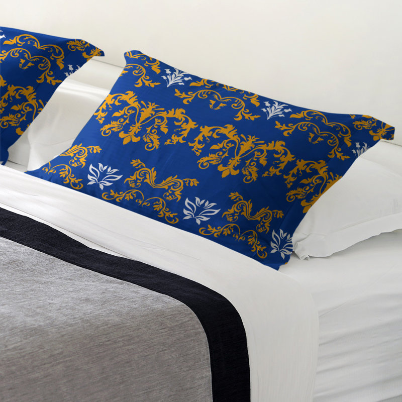Football Baroque Pattern Pillow Sham, Polyester, King, Blue/Gold/White