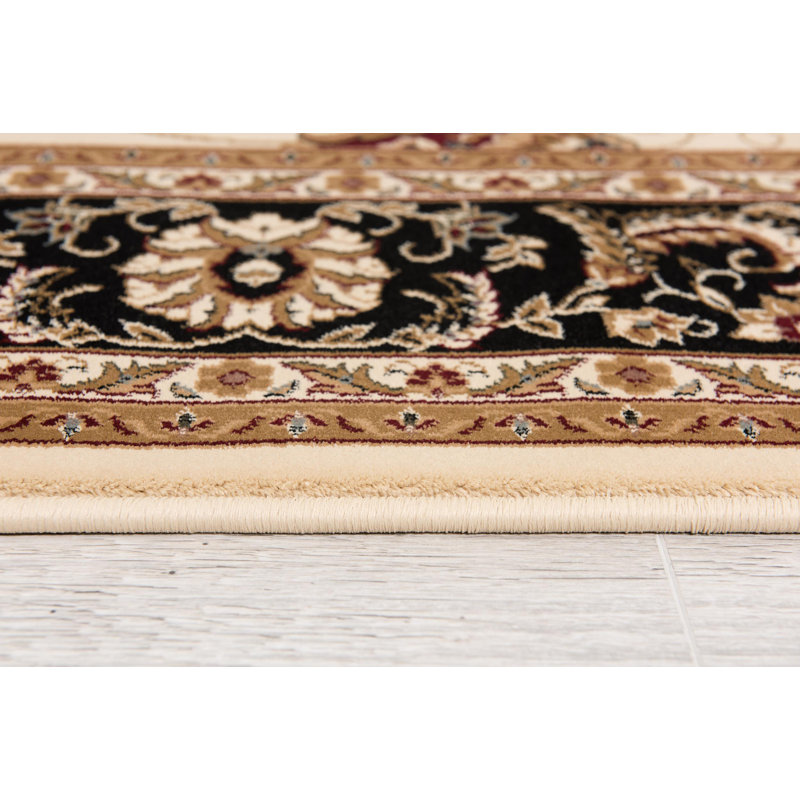 Tapis de couloir intérieur / extérieur en médaillon beige / noir 2 pi x 10 pi (2 pi 3 po x 10 pi) Yasmin de Branch Branch