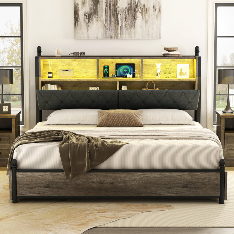 Tryston Bed Frame With Bookcase Headboard, Gray, King