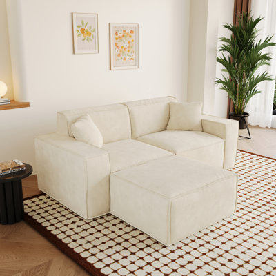 Compression Cloud Couch, Modern Modular Sectional Sofa With Deep Seats, Upholstered Chenille Boneless Cloud Couches For Living Room Bedroom, Deep 2-Seat With Ottoman