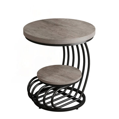 2-Tier Round Side Table with Metal Frame