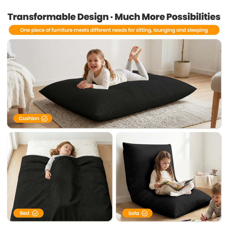 Fauteuil à billes convertible avec canapé-lit et chaise longue pour enfants, Noir