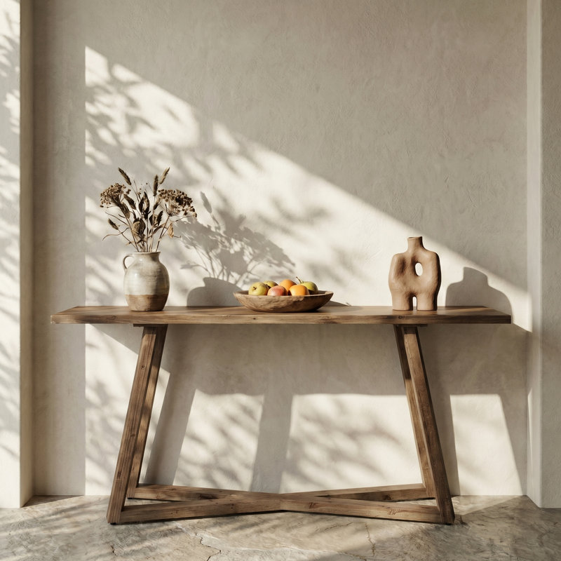 Console en bois massif de 63 pouces avec base en forme de X