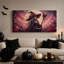 Sorcière squelette coiffée d'un chapeau violet orné de roses, avec une toile murale d'Halloween-1036854802