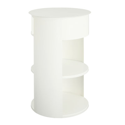 Table d'appoint ronde d'intérieur en métal à 3 niveaux avec armoire à porte coulissante, blanc mat