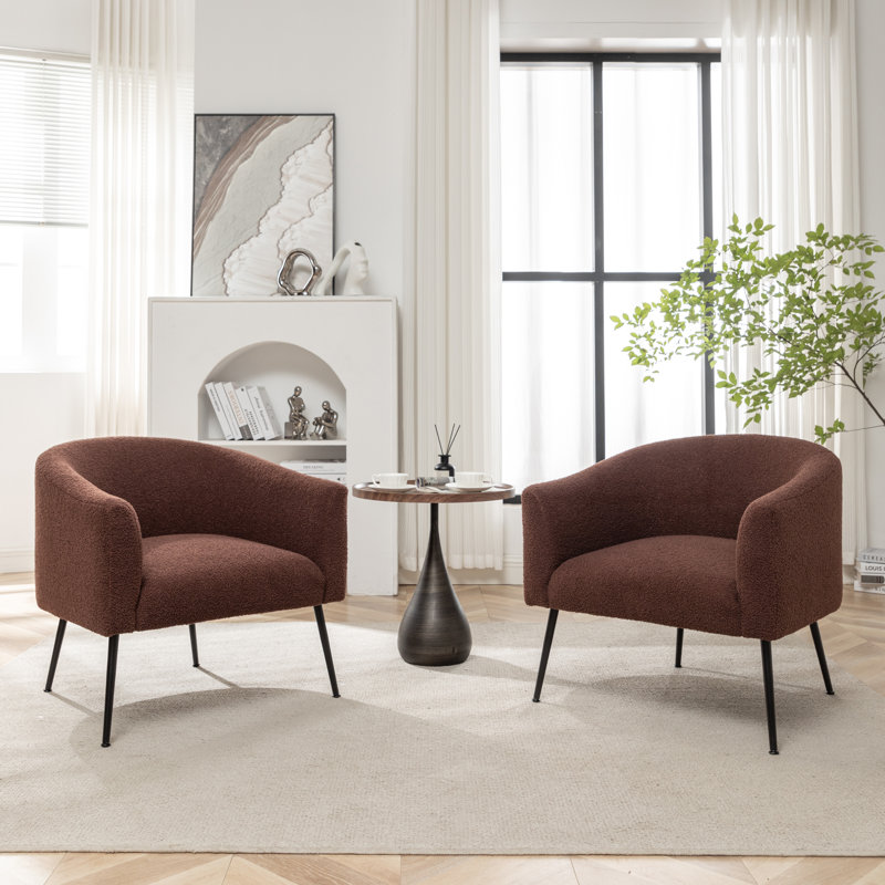 Jameila Upholstered Barrel Chair, Brown Faux Fur, 2, Black
