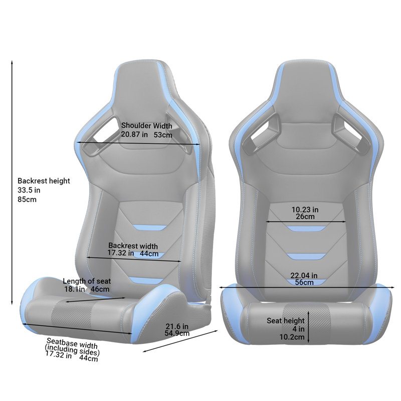 2PC Universal Bucket Racing Seats, Blue