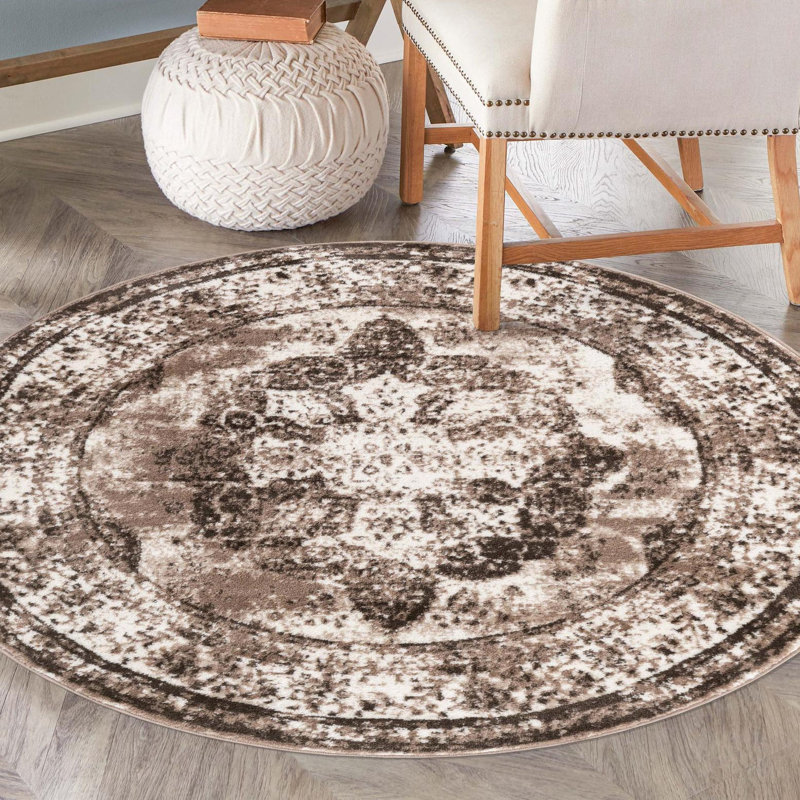 Brandt Oriental Area Rug, Round 6'1", Light Brown