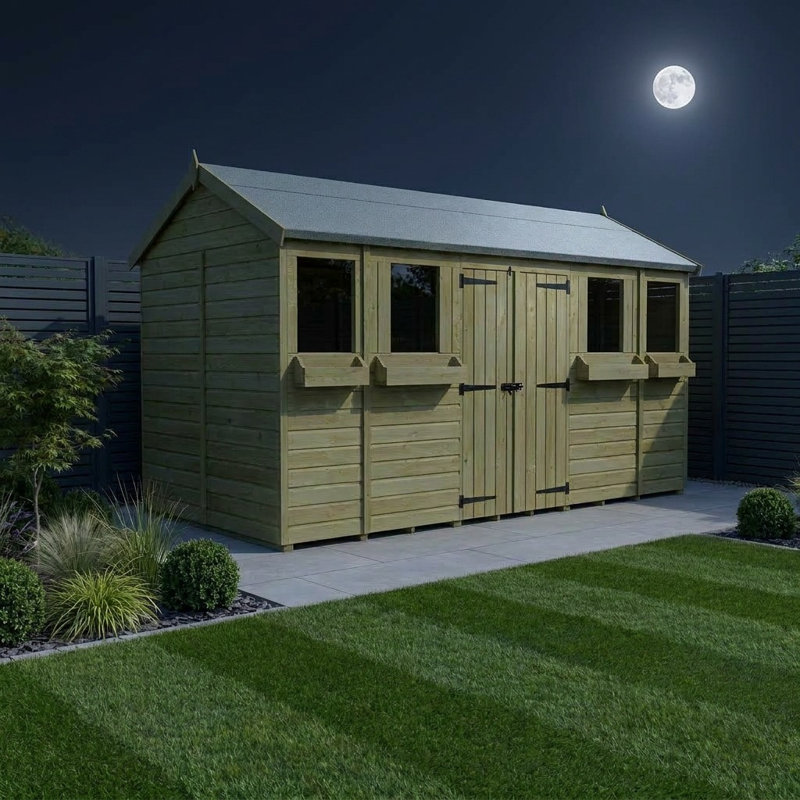 Total Sheds 14ft x 8ft Apex Summer Shed - Toughened Glass External Planters - Pressure Treated Timber - UK Manufactured