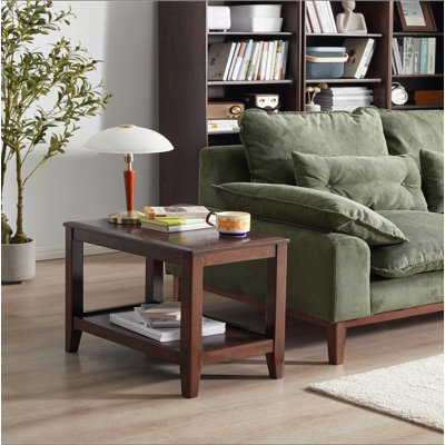 100% Solid Wood Rustic Side Table for Living Room,End Table with Storage Shelf  2-Tier Sofa Table for Living Room, Rubber Wood Indoor Plant Stand