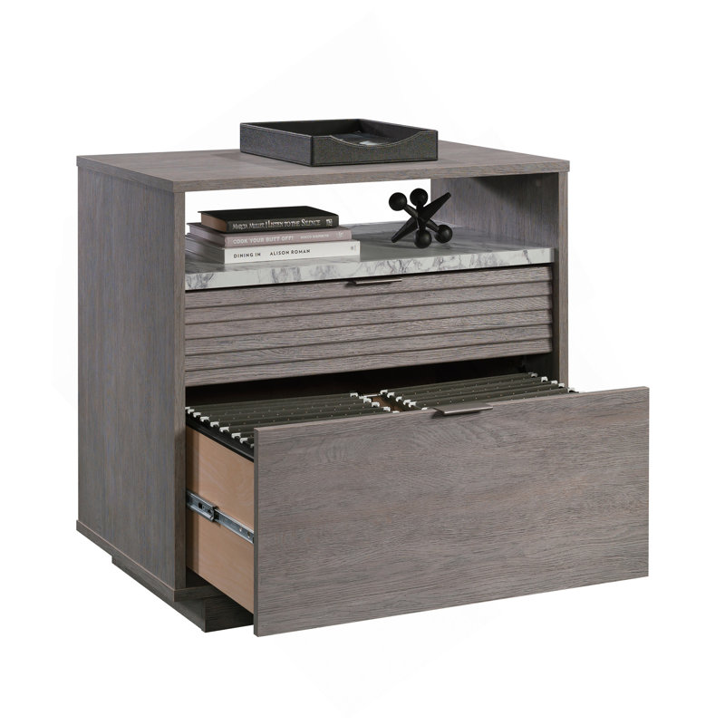 Lateral File With Two Drawers, Medium Gray Finish