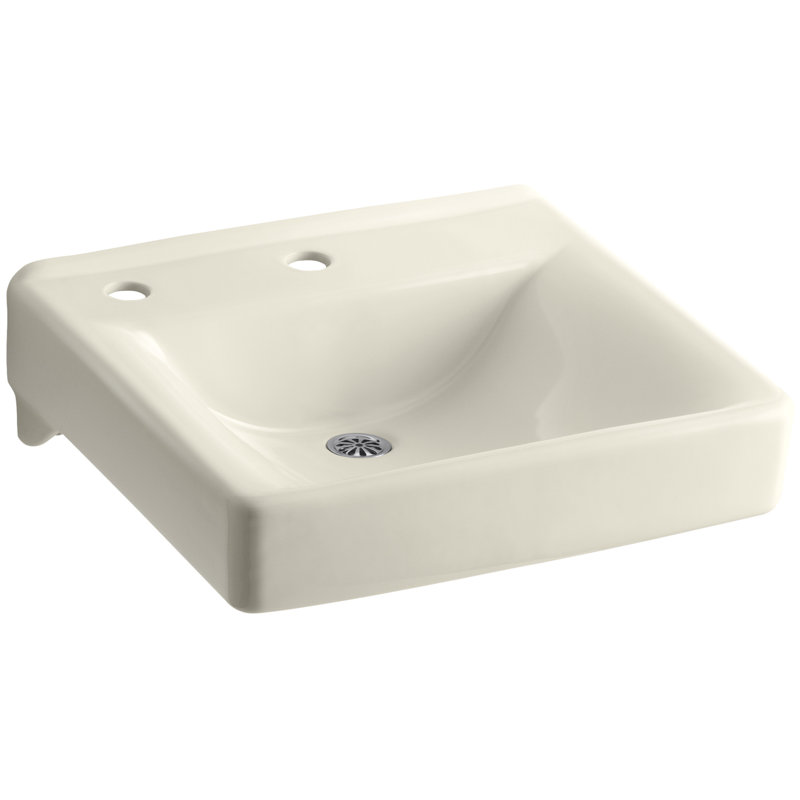 Soho Ceramic 20" Wall Mount Bathroom Sink, Almond, Single