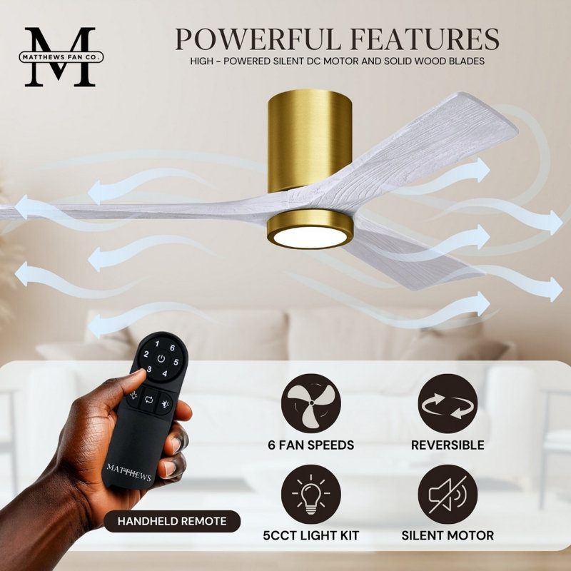 Irene LED Ceiling Fan, Matte White, 42", Brushed Brass