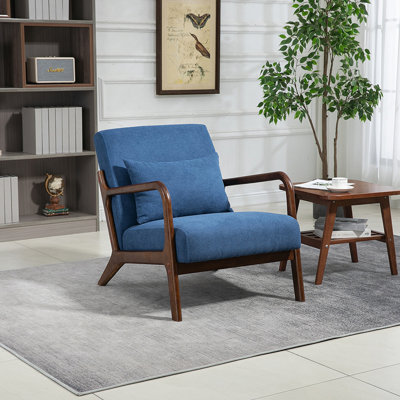 Chaise d'appoint Mid-Century moderne avec structure en bois, chaises de salon rembourrées avec coussin de taille, fauteuil de lecture pour véranda de chambre