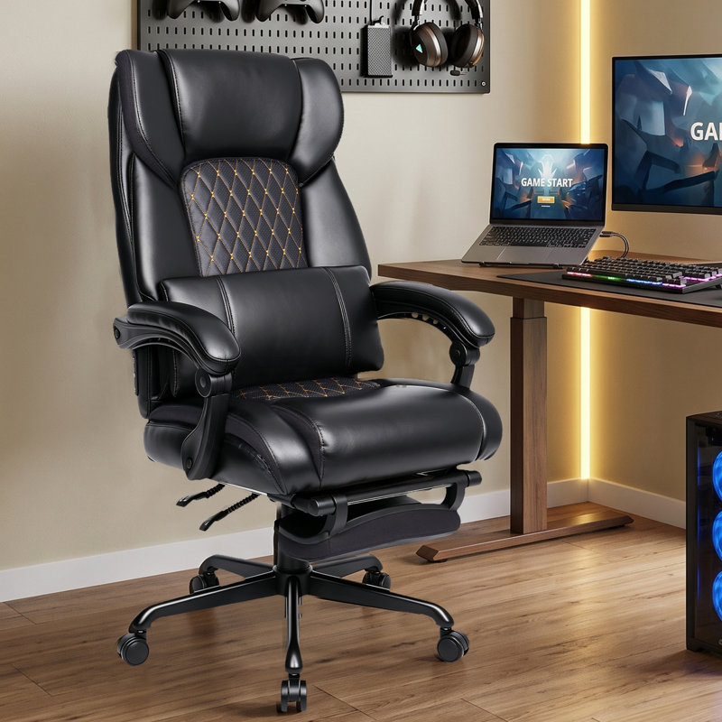 Fauteuil de direction chauffant avec repose-pieds, Noir