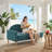 Rainbow-Inspired Linen Upholstered Chaise Lounge with Curved Backrest-1076173660