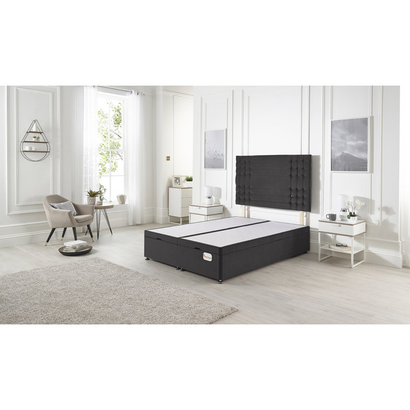 Luxara Solid Wood End Opening Ottoman Bed Frame Plush Velvet, Black, Kingsize (5')