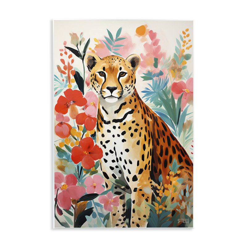 Art floral, plaque murale léopard par Roozbeh Bahramali, H 19 po x l 13 po