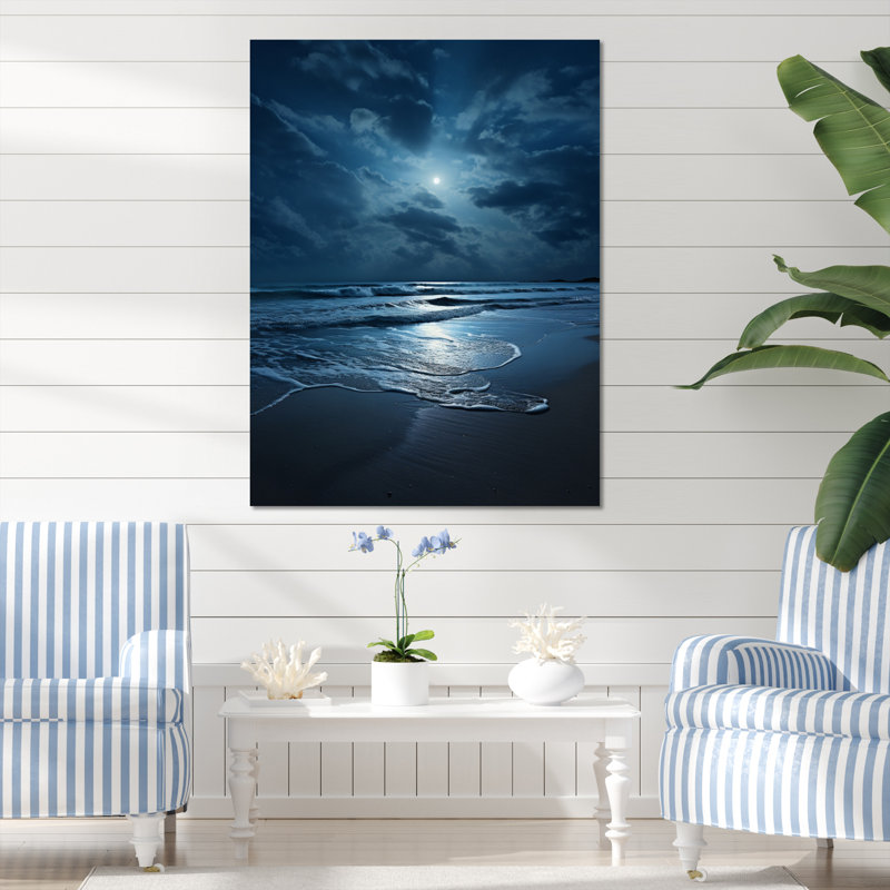 «Beach Photo Serene Moonlight I - Coastal Beach», art sur toile, H 32 po x l 16 po x P 1 po