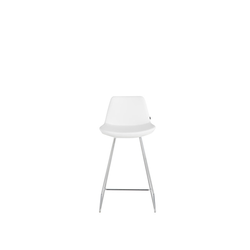 Upholstered Counter Stool with Metal Frame, White, Chrome, Counter Stool (24" Seat Height)