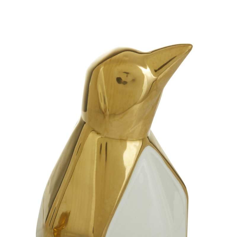Porcelain Ceramic Penguin Decorative Gold Sculpture Set