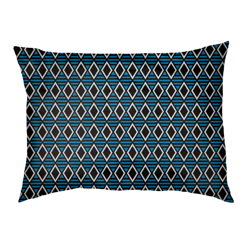 Coussin de créateur géométrique diamants Byrge, L 52 po x l 42 po, Noir / Bleu