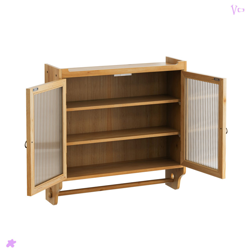 Armoire murale à double porte en verre pour salle de bain, cuisine, Naturel