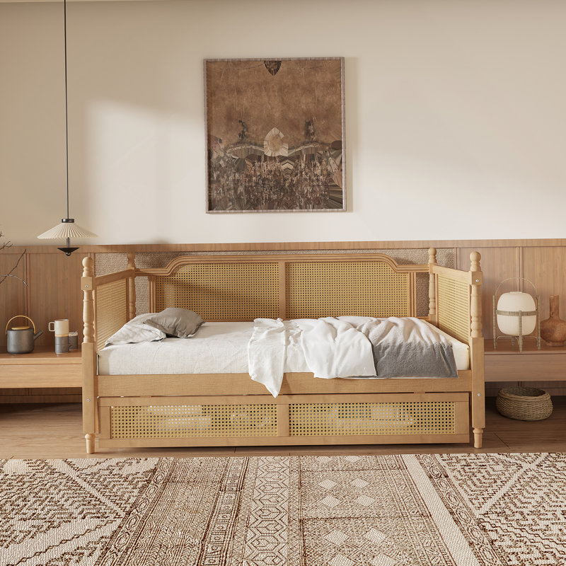 Rattan Daybed With 2 Drawers, Full/Double, Walnut