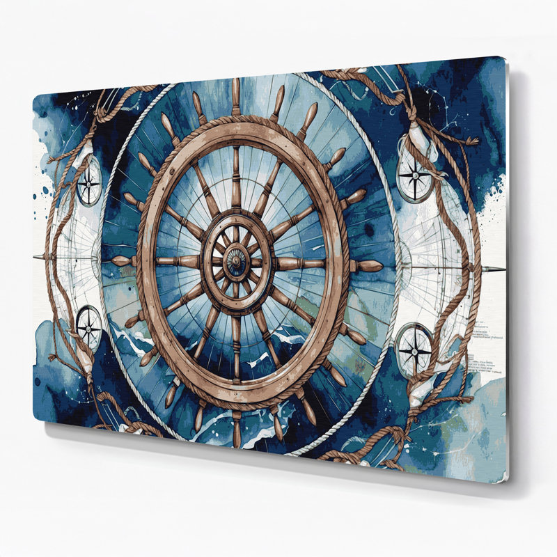 Art mural gris en métal Coastal Ships Wheel, H 12 po x l 18 po