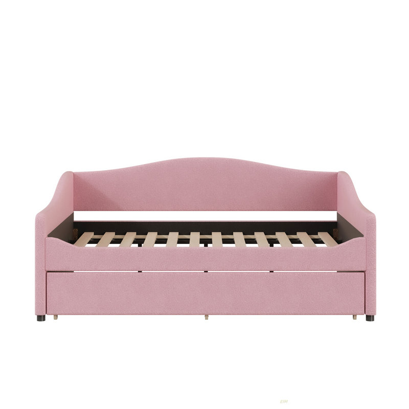 Teddy Fleece Upholstered Daybed With Light And Trundle (Daybed), Full, Pink