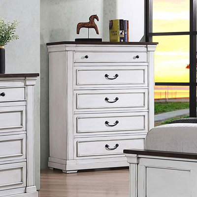 Avarae 5 - Drawer 37.6'' W Chest in Antique White and Dark Rum