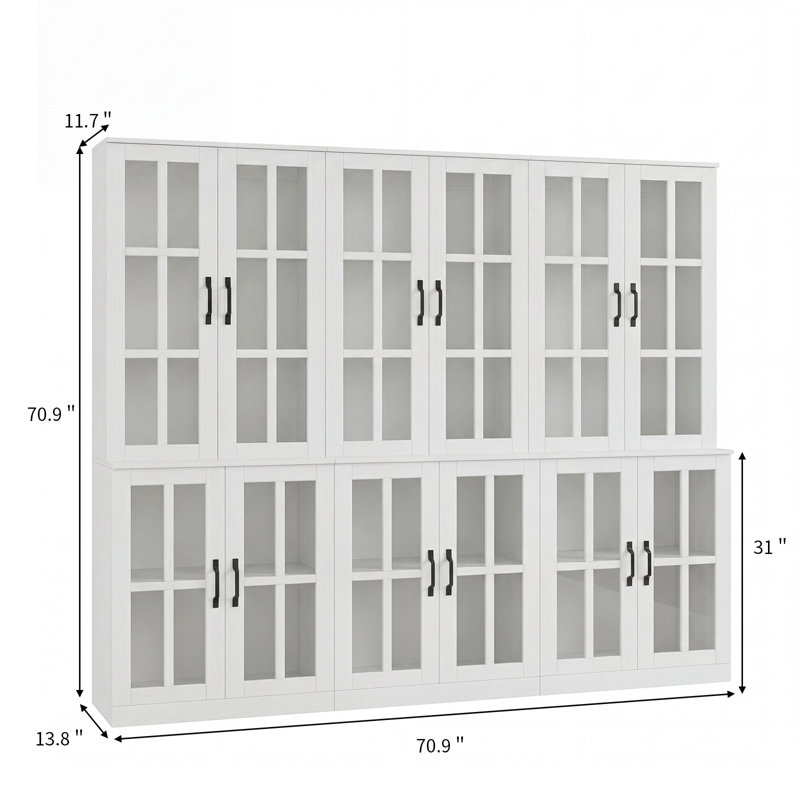 71"H X 71"W Display Cabinet With Glass Doors,Modular Modular Book Cabinet, White
