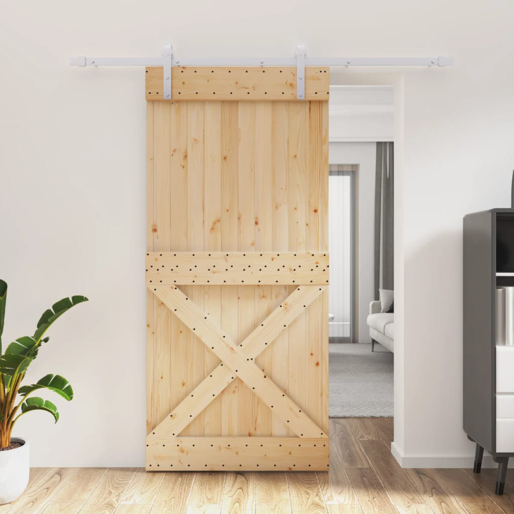 Vidaxl Sliding Door With Hardware Set 90X210 Cm Solid Wood Pine