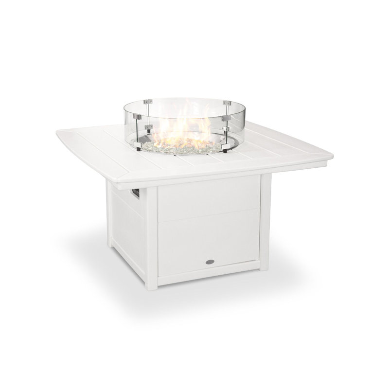 Nautical Square Polyresin Smokeless Fire Pit Table with Hidden Fuel Tank, White