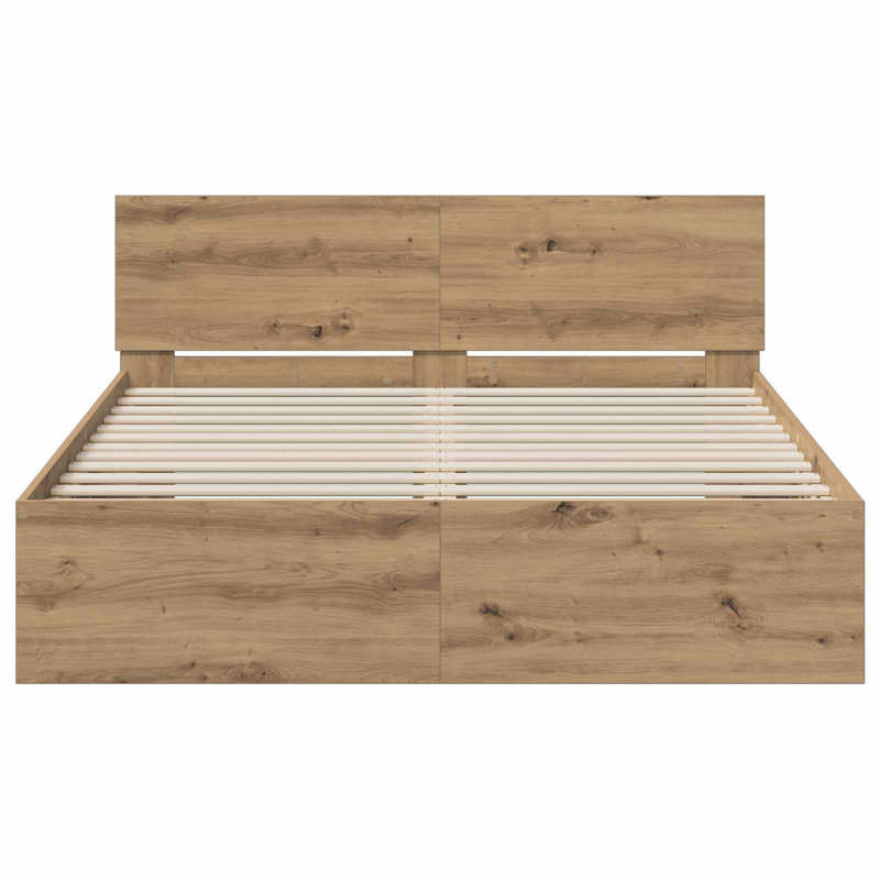 Bed Frame with Headboard Bedroom Bed Base Mattress Foundation Bedstead, 140 x 190cm, Artisan Oak