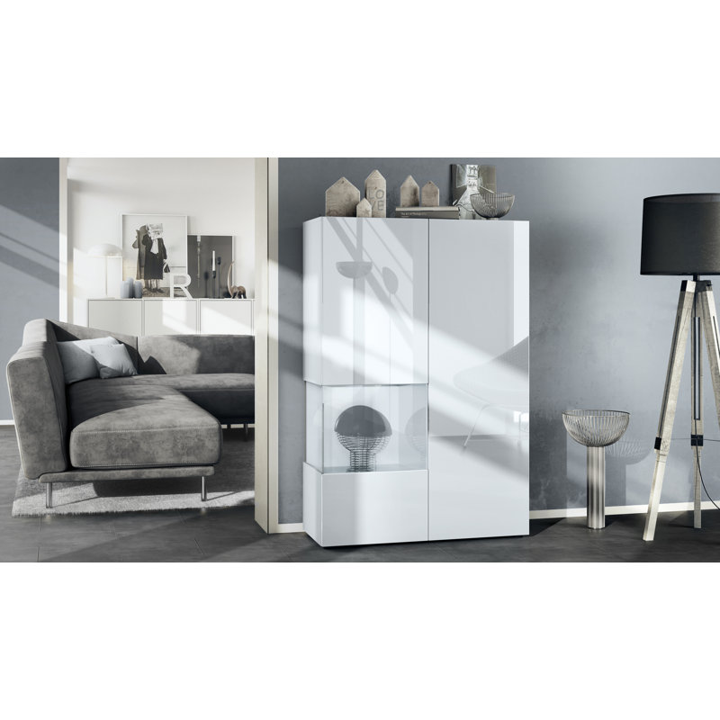 Alhassane Display Cabinet, White/High-Gloss White