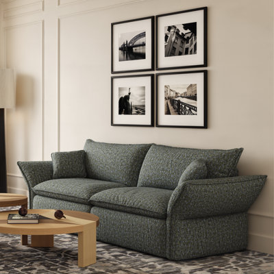 Peta 104" Deep Seat Cloud Sofa, Down-Filled Sand Chenille Curved Petal Arm Couch, Seats 3 for Living Room