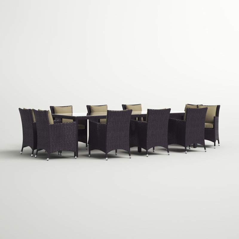 Brentwood 11 Piece Dining Set with Cushion, 114" L x 39.5" W, White