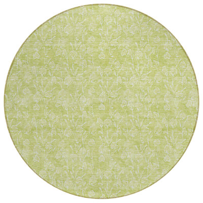 Tapis extérieur rond lavable floral 8 pi vert et ivoire artichaut