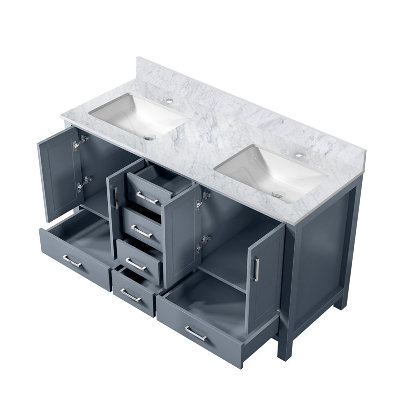 Jacques 60 in. W x 22 in. D Double Bath Vanity and Top, White, White Carrara Marble