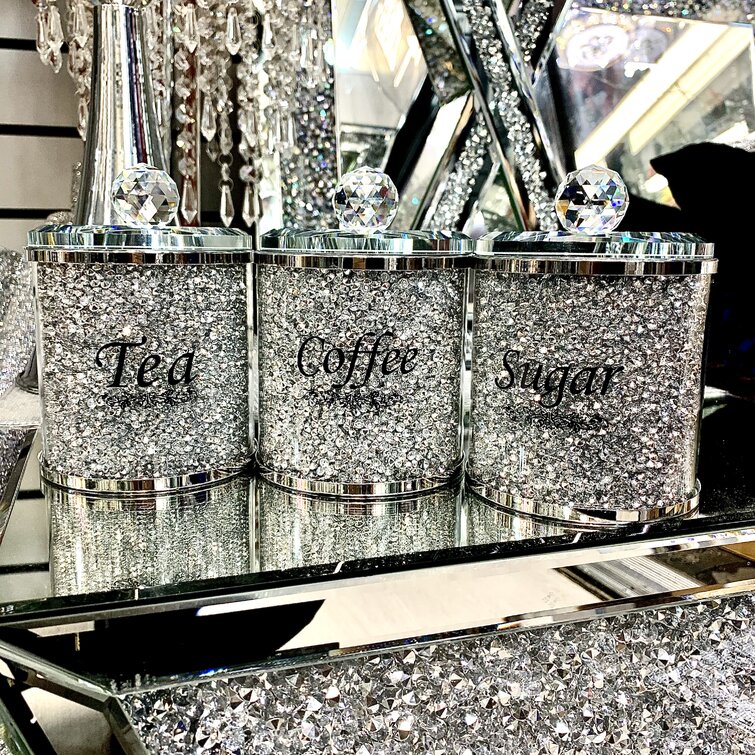 Crushed Diamond 3 Piece Coffee, Tea & Sugar Jar Set